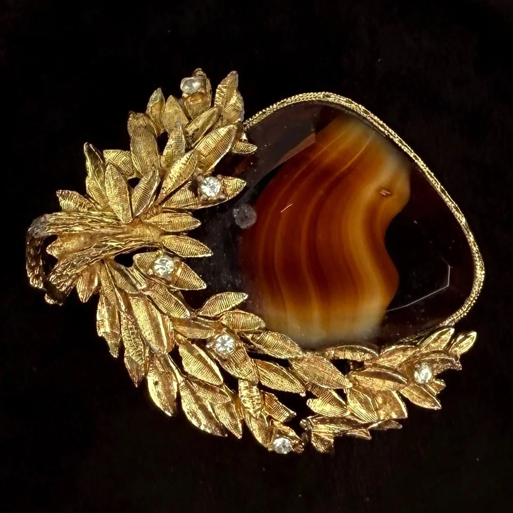 Gorgeous weighted Amber tone, aged, goldtone, weighted brooch pin